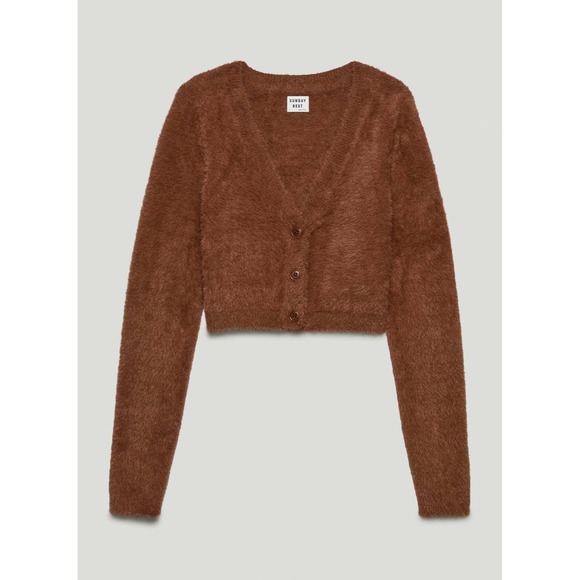Sunday Best Sweaters - Sunday Best Aritzia Reese Cardigan Brown Eyelash Knit Cropped Sweater Small